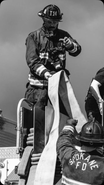 Truck 14 helping out Engine 11 on a recent fire. We are proud to serve the citizens of Spokane.